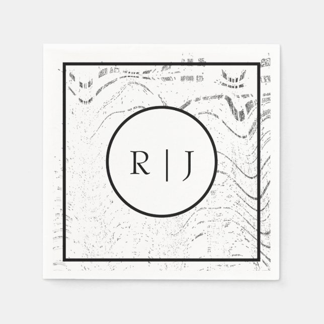 Monogram Initial Black White Abstract Cool Wedding Napkin (Front)