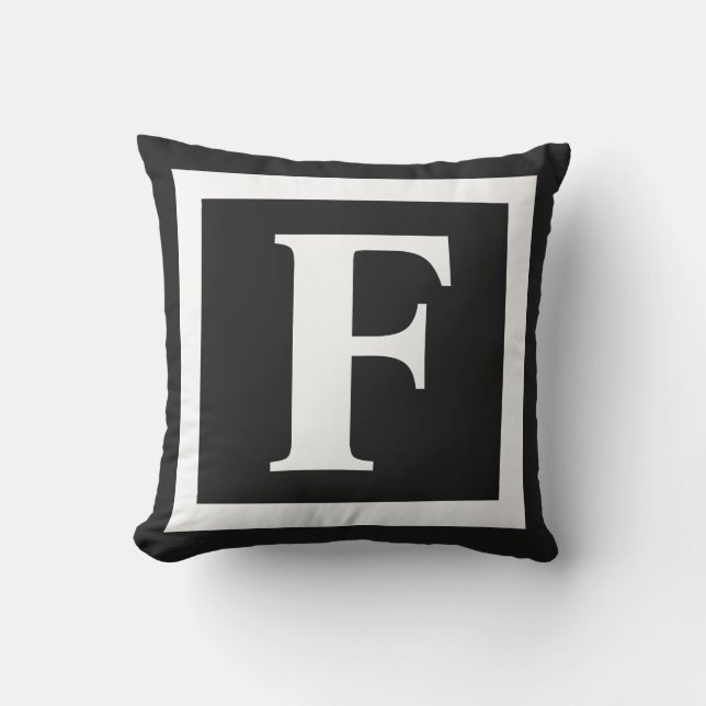 Monogram Initial Black White Outdoor Throw Pillow (Front)