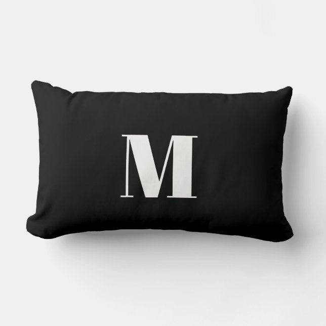 Monogram Initial Black White Simple Minimal Modern Lumbar Cushion (Front)