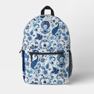 Monogram Initial Blue and White Paisley Printed Backpack