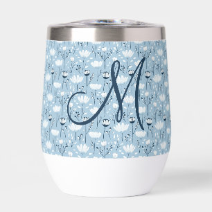 Monogram Initial Boho Blue White Florals Trendy 