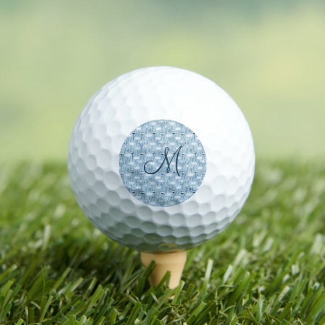 Monogram Initial Boho Blue White Florals Trendy  Golf Balls (Insitu Tee)