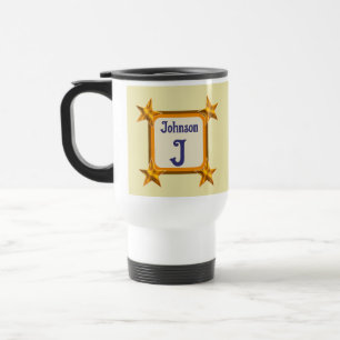 Monogram Initial Bold Gold Star Last Name Travel Mug