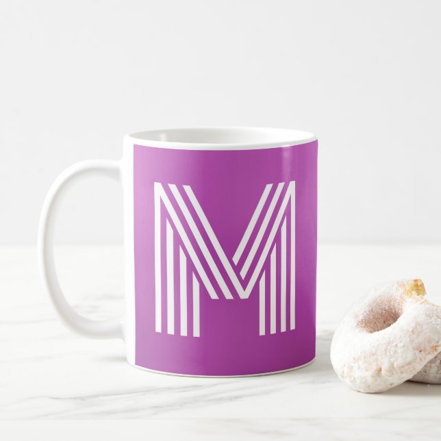 Monogram Initial Bold Violet Purple and White  Coffee Mug (With Donut)