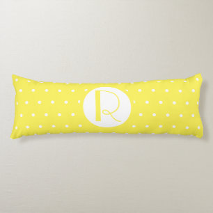 Monogram Initial Bright Yellow White Polka Dots Body Cushion