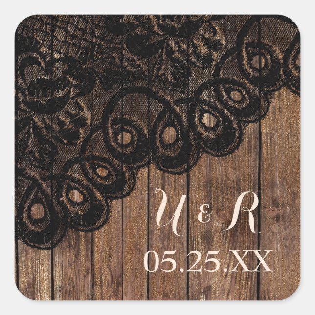 Monogram Initial Brown and Black Lace  Square Sticker (Front)