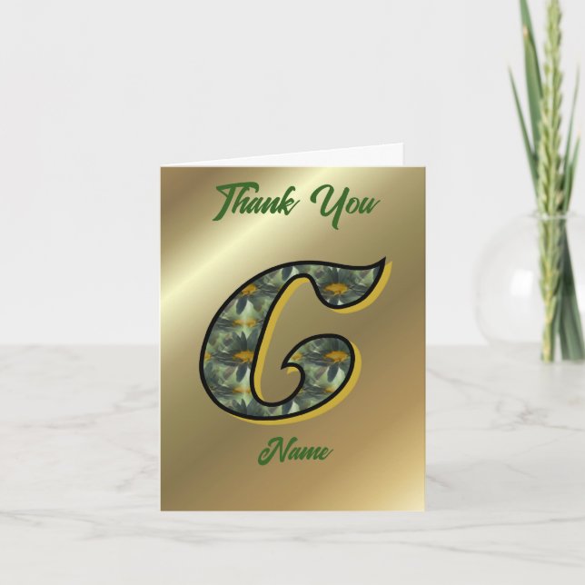 Monogram Initial C Daisies Art Personalised Thank You Card (Front)
