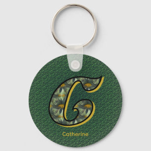 Monogram Initial C Daisies Art Personalized Key Ring
