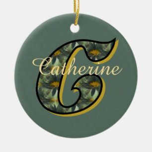 Monogram Initial C Daisies Floral Personalised  Ceramic Ornament
