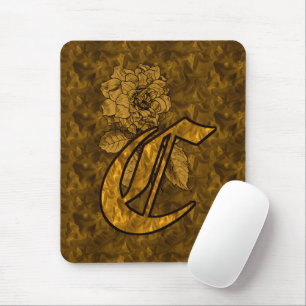 Monogram Initial C Elegant Gold Peony Flower  Mouse Pad
