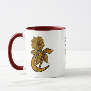 Monogram Initial C Elegant Gold Peony Personalised Mug