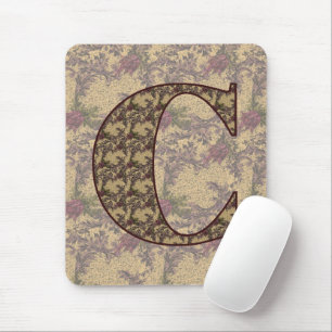 Monogram Initial C Elegant Vintage Floral Mouse Pad