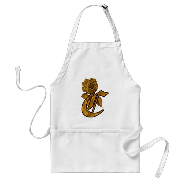 Monogram Initial C Gold Peony Apron (Front)