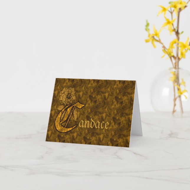 Monogram Initial C Gold Peony Flower Personalised  Card (Yellow Flower)