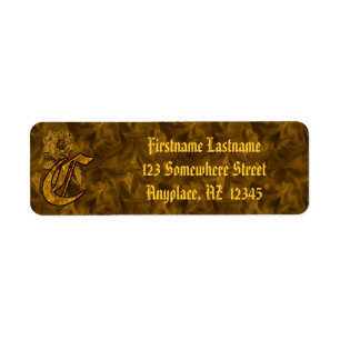 Monogram Initial C Gold Peony Return Address Label