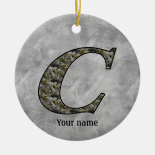 Monogram Initial C Hydrangea Flowers Personalised Ceramic Ornament