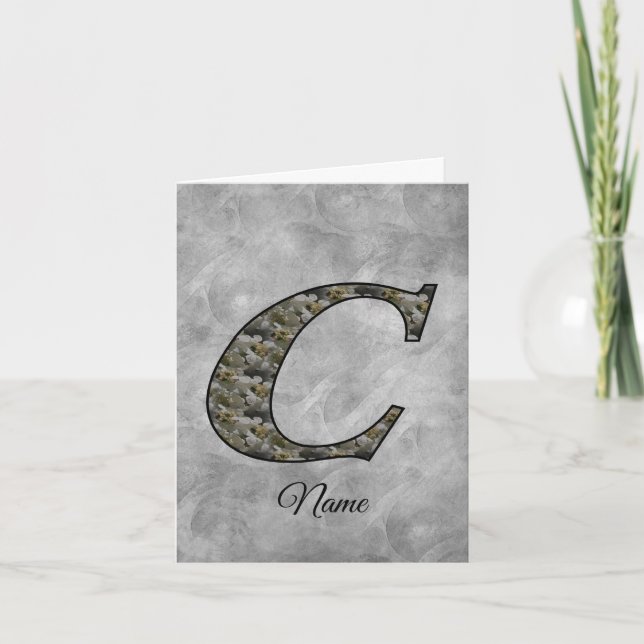Monogram Initial C Hydrangea Flowers Personalised Note Card (Front)