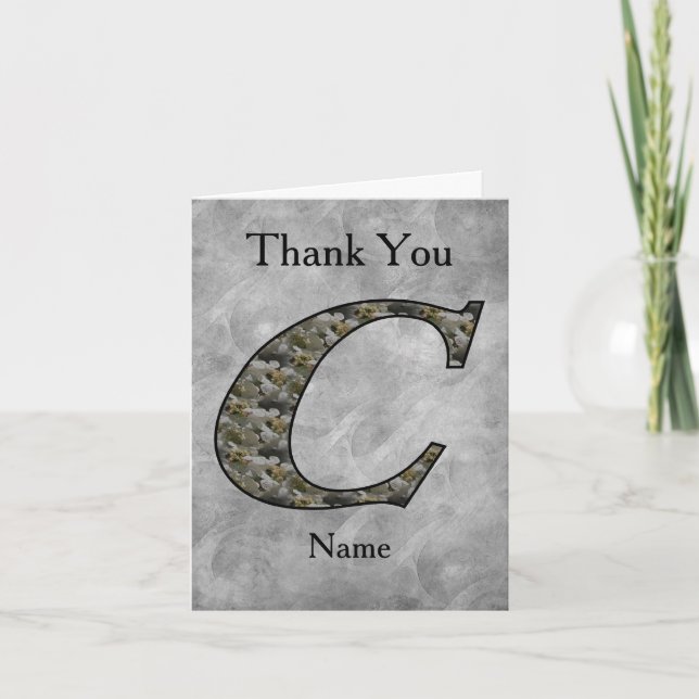 Monogram Initial C Hydrangea Flowers Personalised Thank You Card (Front)
