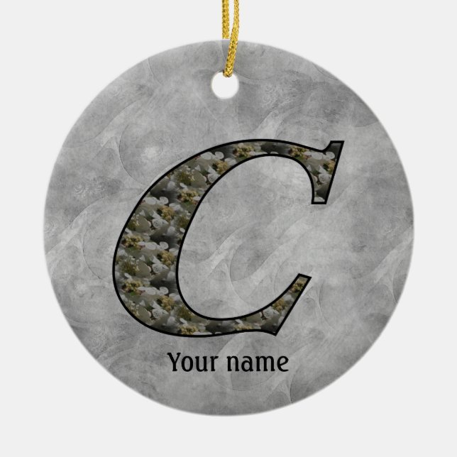 Monogram Initial C Hydrangea Flowers Personalized Ceramic Ornament (Front)