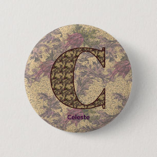 Monogram Initial C Vintae Floral Personalised 6 Cm Round Badge