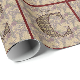 Monogram Initial C Vintage Floral Personalised Wrapping Paper