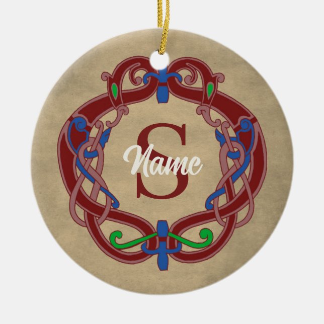 Monogram Initial Celtic Design Personalised Ceramic Ornament (Front)