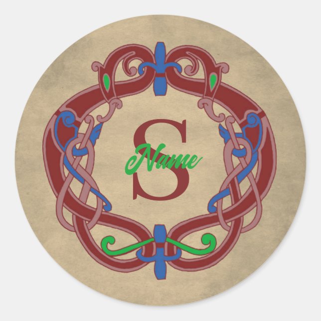 Monogram Initial Celtic Design Personalised Classic Round Sticker (Front)