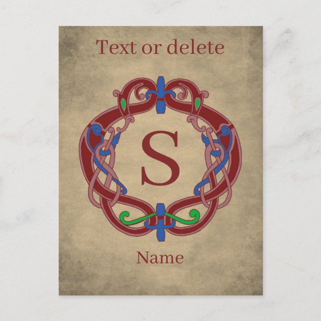 Monogram Initial Celtic Design Personalised Postcard (Front)