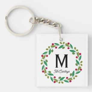 Monogram initial - Chrismas wreath Key Ring