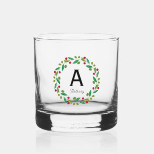 Monogram initial - Christmas  Whiskey Glass