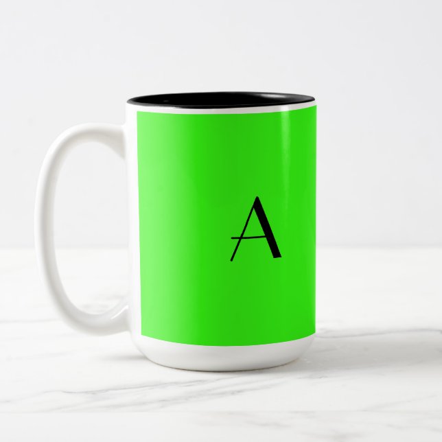 Monogram Initial Colourful Bright Neon Green Gift Two-Tone Coffee Mug (Left)