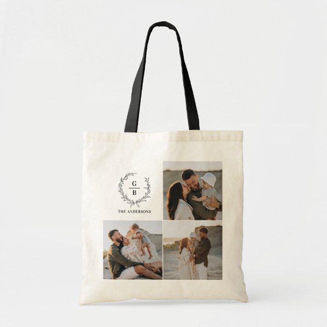 Monogram initial couple wreath modern elegant tote bag (Front)