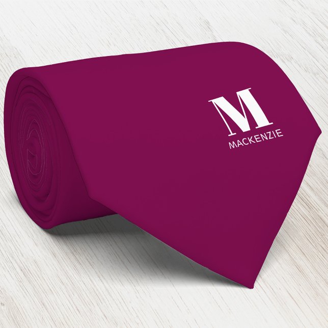 Monogram Initial Crest Personalized Burgundy Pink Tie (Simple modern minimalist monogram initial name crest neck tie)