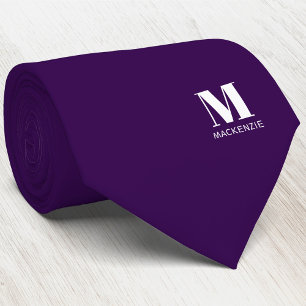 Monogram Initial Crest Personalized Purple Tie