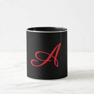 Monogram Initial Cursive A Black Mug