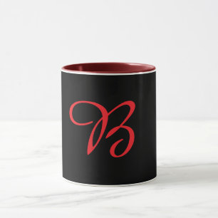 Monogram Initial Cursive B Maroon Inside Black Mug