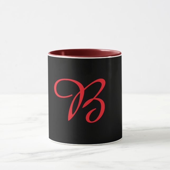 Monogram Initial Cursive B Maroon Inside Black  Mug (Center)