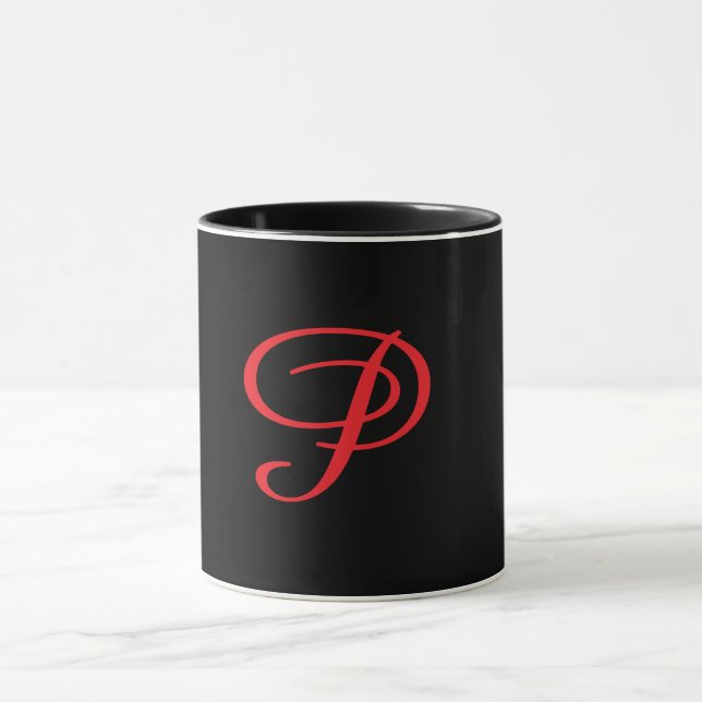 Monogram Initial Cursive P Black  Mug (Center)