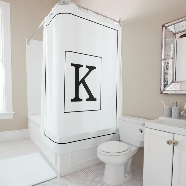 Monogram Initial Custom Name Black White 2023 Cute Shower Curtain (In Situ)