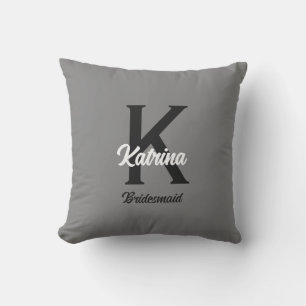 Monogram Initial Custom Name Grey Bridesmaid Gift Cushion