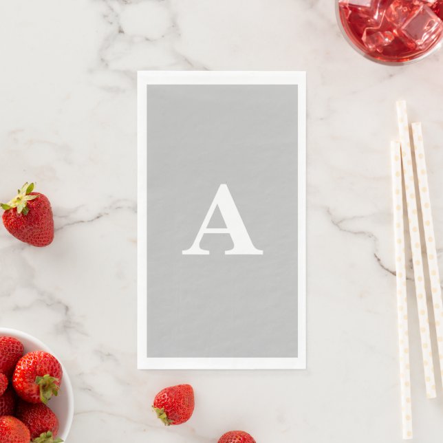 Monogram Initial Custom Name Grey Grey White Cool Napkin (Insitu)