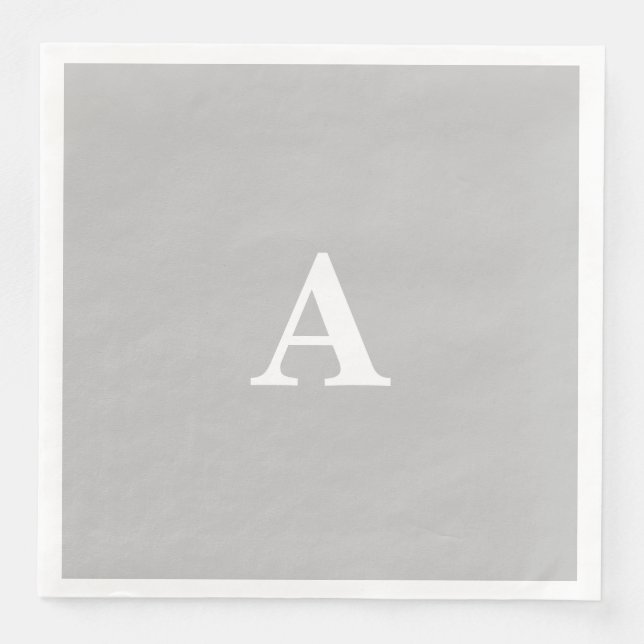Monogram Initial Custom Name Grey Grey White Party Napkin (Front)