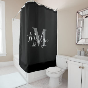 Monogram Initial Custom Name Grey White Black Cool Shower Curtain