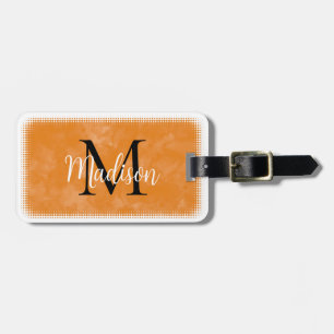 Monogram Initial  Custom Name Orange Watercolor Luggage Tag