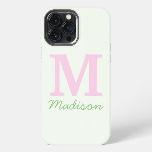 Monogram Initial Custom Name Pink Green iPhone 13 Pro Max Case