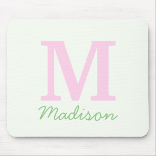 Monogram Initial Custom Name Pink Green Mouse Pad
