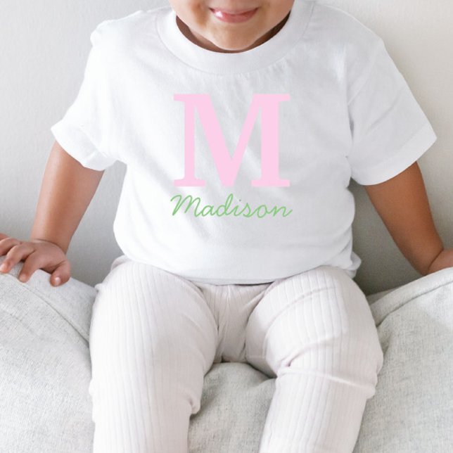 Monogram Initial Custom Name Pink Green Toddler T-Shirt (Creator Uploaded)