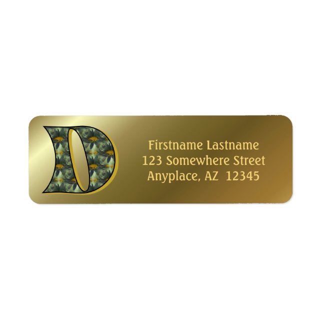 Monogram Initial D Daisies Art Return Address  Label (Front)