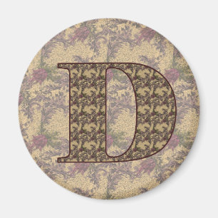 Monogram Initial D Elegant Floral Magnet