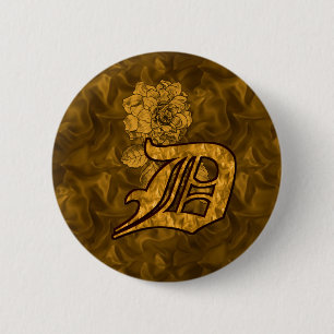 Monogram Initial D Elegant Gold Peony Flower 6 Cm Round Badge